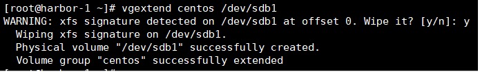 将格式化后的sdb1扩容到VGcentos中
