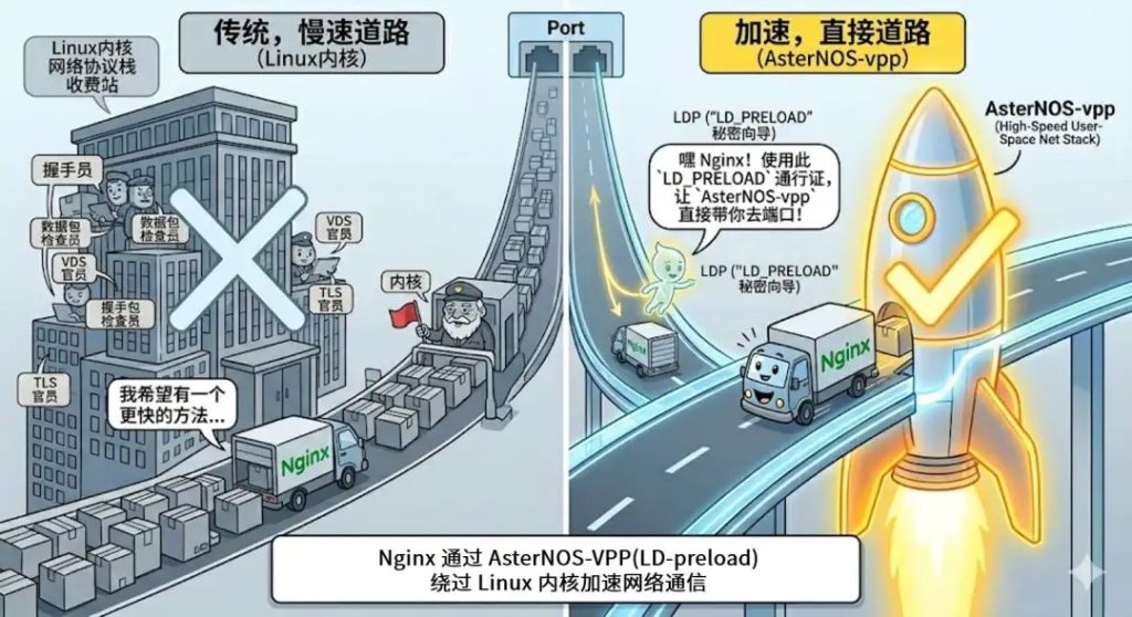 Nginx通过AsterNOS-VPP（LDP机制）绕过Linux内核加速网络通信